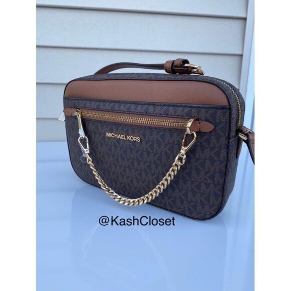 Michael Kors crossbody large chain zip purse jet set MK signature brown - Picture 2 of 10